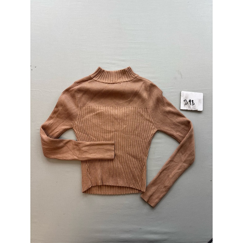 Say What? Womens Ribbed Mock Neck Cutout Long Sleeve Sweater Tan Medium